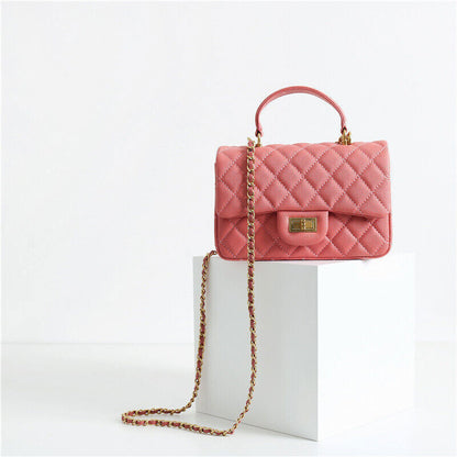 Quilted Lambskin Leather Small Flap Purse Chain Tote Shoulder bag Crossbody