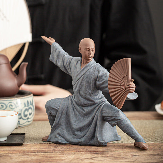 Kungfu Boy Zen Style Yixing Zisha Tea Pet Purple Clay Monk Statue On Tea Tray