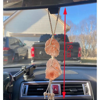Wind Chimes Macrame Rose Quartz Himalayan Salt Car Home Hanging Decor 13 15 18cm