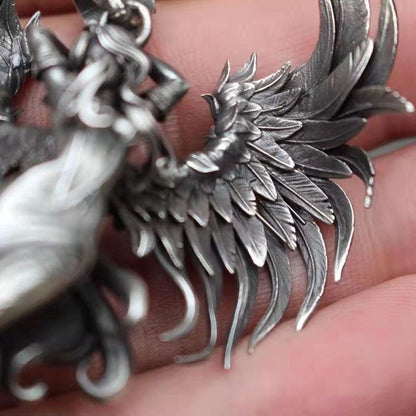 Evil Spirit Angel Necklace Retro Silver Angel Wing Pendant Black Cord