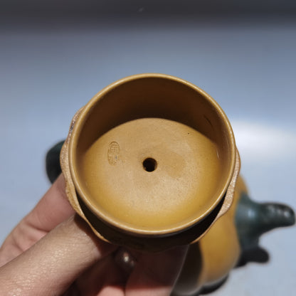 6.6" Chinese Yixing Zisha Pottery Duan Clay 360CC Hand Made Pumpkin Leaf Teapot