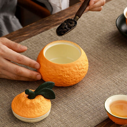 Grapefruit Design Ceramic Tea Canister Sealed With Lid Jar For Loose Tea Small