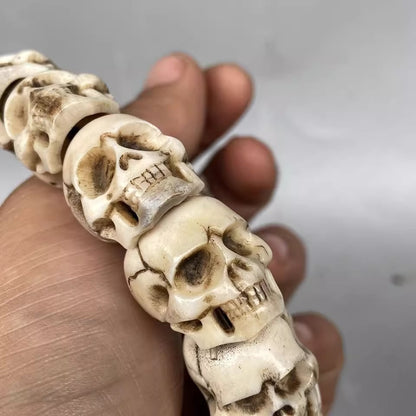 Deer Antler Stag Horn Carved Skull Head Bracelet Skeleton Hand Chain Collections