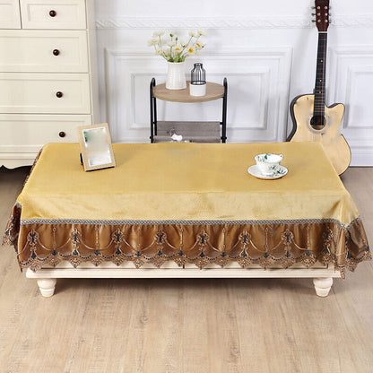 Rectangle Table Cover Cloth Velvet Embroidered Lace Trim Tablecloth Decor Luxury