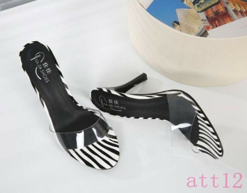 Womens Slingback Stilettos Mules High Heel Leather Sandal Shoes Slip On Open Toe