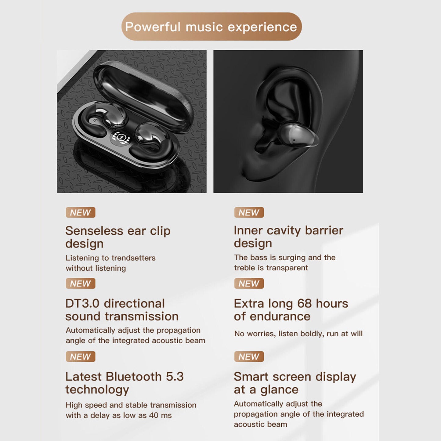 Bluetooth Headset Bone Conduction Earphone Clip-on Ear Headphones For Universal