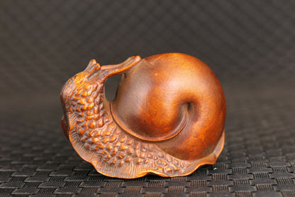Old Chinese Boxwood Snail Figure Statue Table Home Decoration Gift