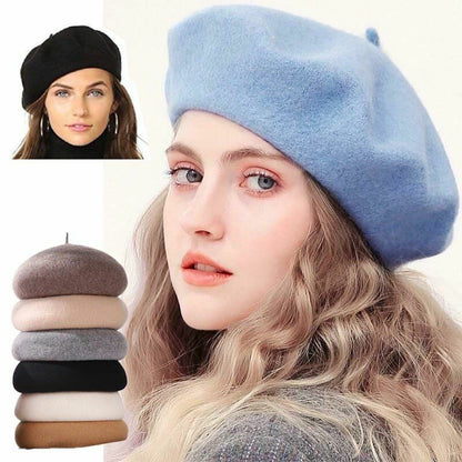 Women Beret Cap Winter Warm Wool Hat Fashion Elegant Plain Hiking Thermal 1 PC
