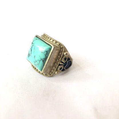Rare China Antique Collection Old Ring Inlay Turquoise Gemstone Woman Gift