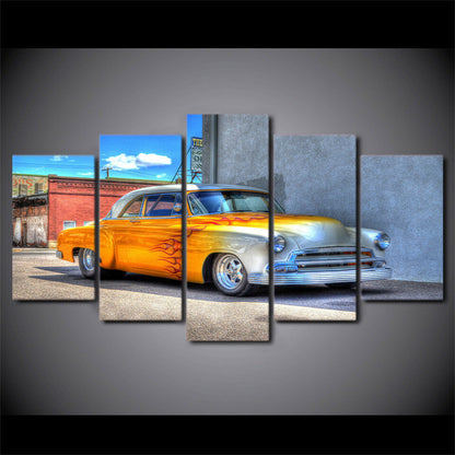 Classic Car Chevrolet Yellow Poster 5 Panel Canvas Print Wall Art Home Decor