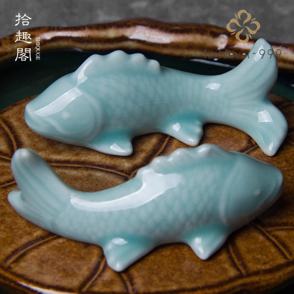 Creative Ceramic Tea Pet Celadon Kung Fu Tea Stand Decoration Shelf Carp