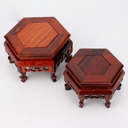 Hexagon Wooden Pedestal Vase Teapot Base Collection Display Stand Vintage