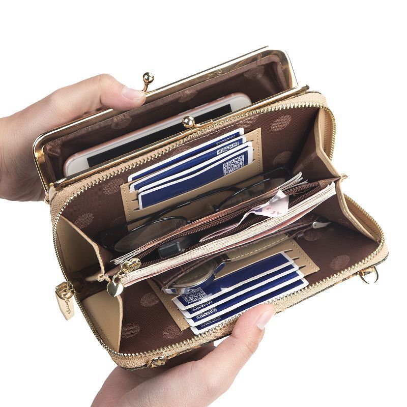 Wallets Wood Grain Chain Long Phone Holder Classic Purse Zipper Wallet 11*5*20CM
