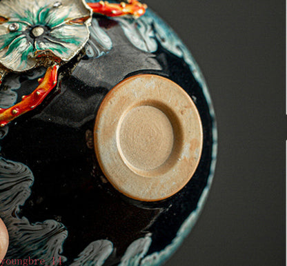 130ml Handmade Enamel Colored Ceramic Teacup Hand Pinch Flower Tea Pair Bowl