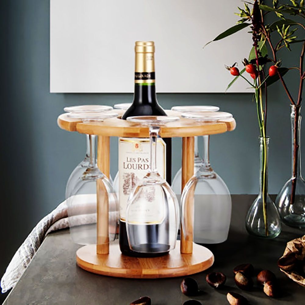 Wine Glass Holder Drying Rack Storage Shelf Home Bottle Display 24.5x25cm Bamboo