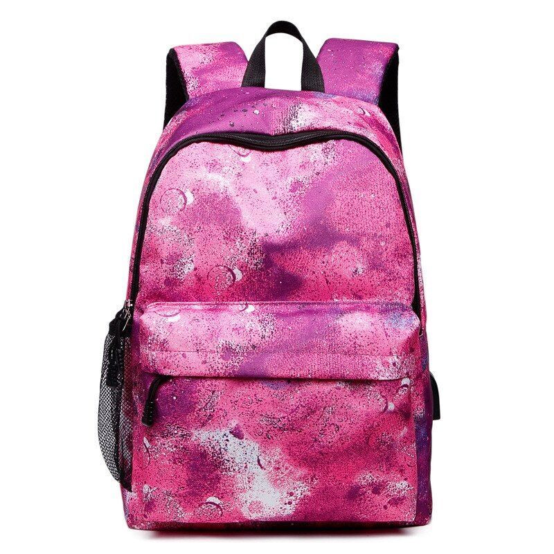 Colorful Space Print Backpack Rechargeable School Bag Traveling Polyester Canvas