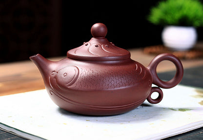 Big Yixing Zisha Pottery Clay Teapot Tea Pot Fish Shape Kung Fu Tea Gift 320ml