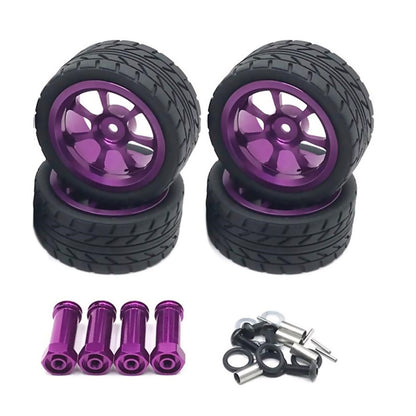 4PCS Purple Wheels Rim Hubs + Rubber Tires 1/14 RC Car For Wltoys 144001 fdd