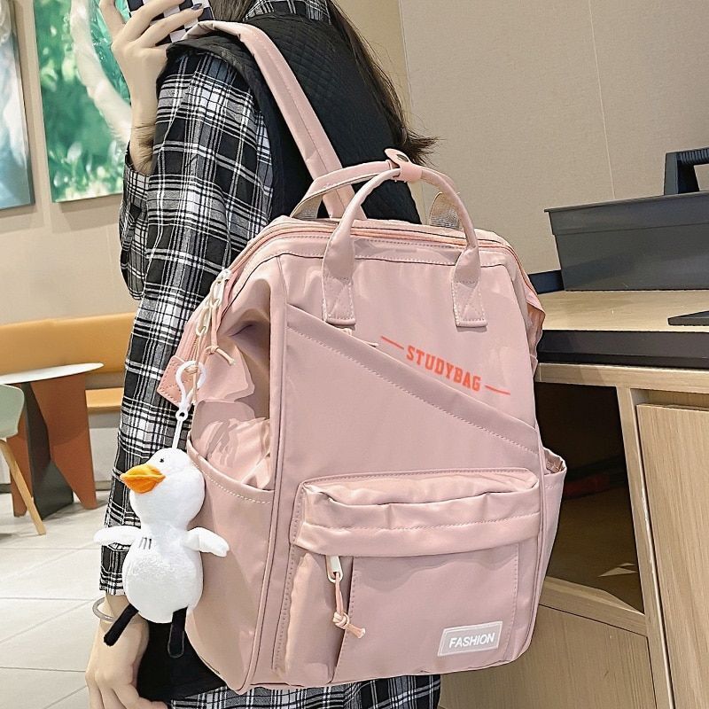 Laptop Waterproof Nylon Bag Traveling Green Backpack Bag College 26*18*40CM Pink