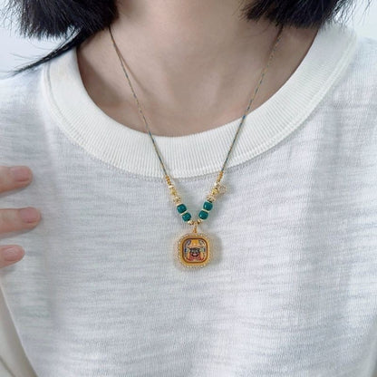 Tibetan Zajilamu Thangka Pendant Handwoven Necklace