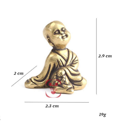 Mini Brass Buddha Statue Pocket Monk Meditation Zen Decor Travel Gift Charm