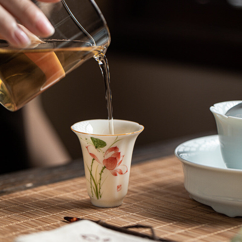 Ceramic Tea Cup Handpainted Chinese Kungfu Cup Scent Cup Floral Designing 45ml