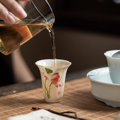 Ceramic Tea Cup Handpainted Chinese Kungfu Cup Scent Cup Floral Designing 45ml
