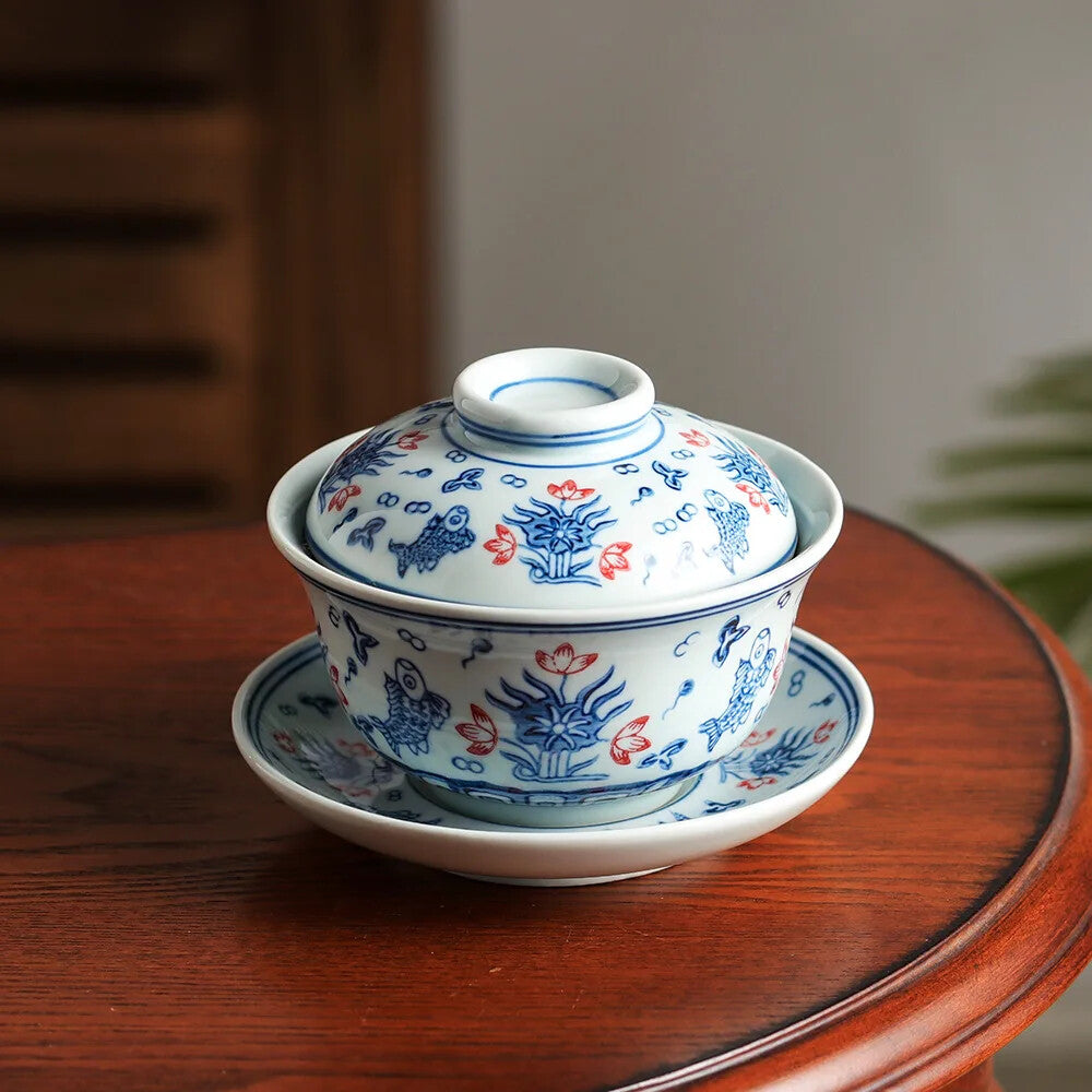 Retro Underglaze Hand-painted Ceramic Cover Bowl Kung Fu Tea Set Sancai Cup