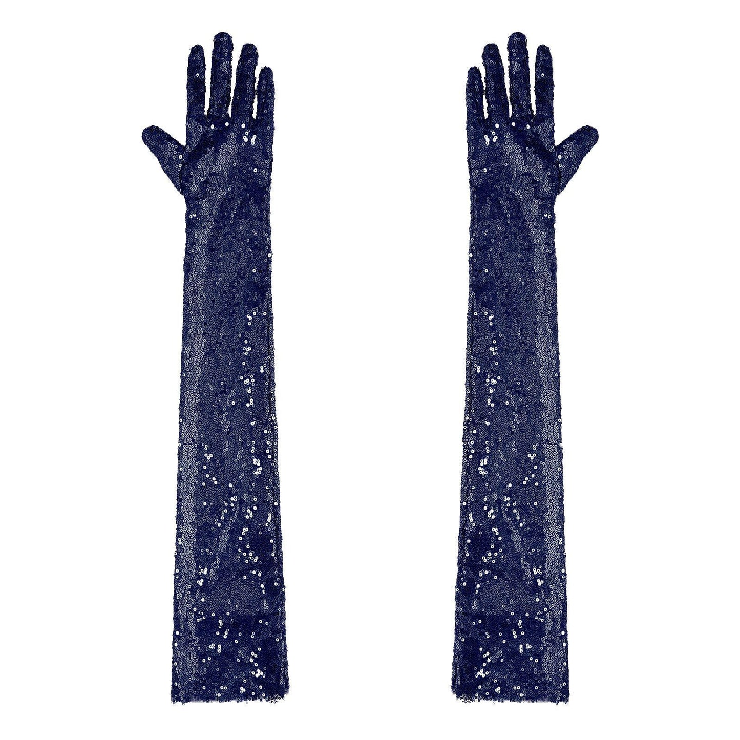 Women Gloves Vintage Shiny Sequin Finger Elbow Length Long Mittens Opera Costume