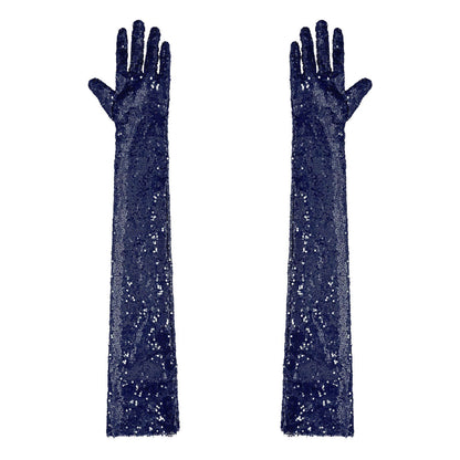 Women Gloves Vintage Shiny Sequin Finger Elbow Length Long Mittens Opera Costume