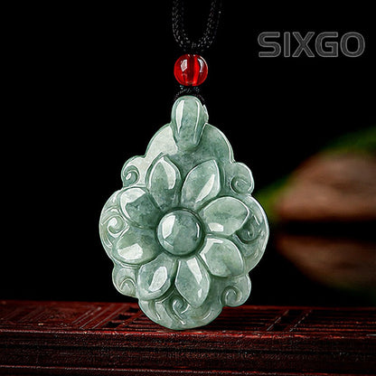 Natural Grade A Jade Jadeite Bean Green Longevity Flower Pendant Jade Pendant