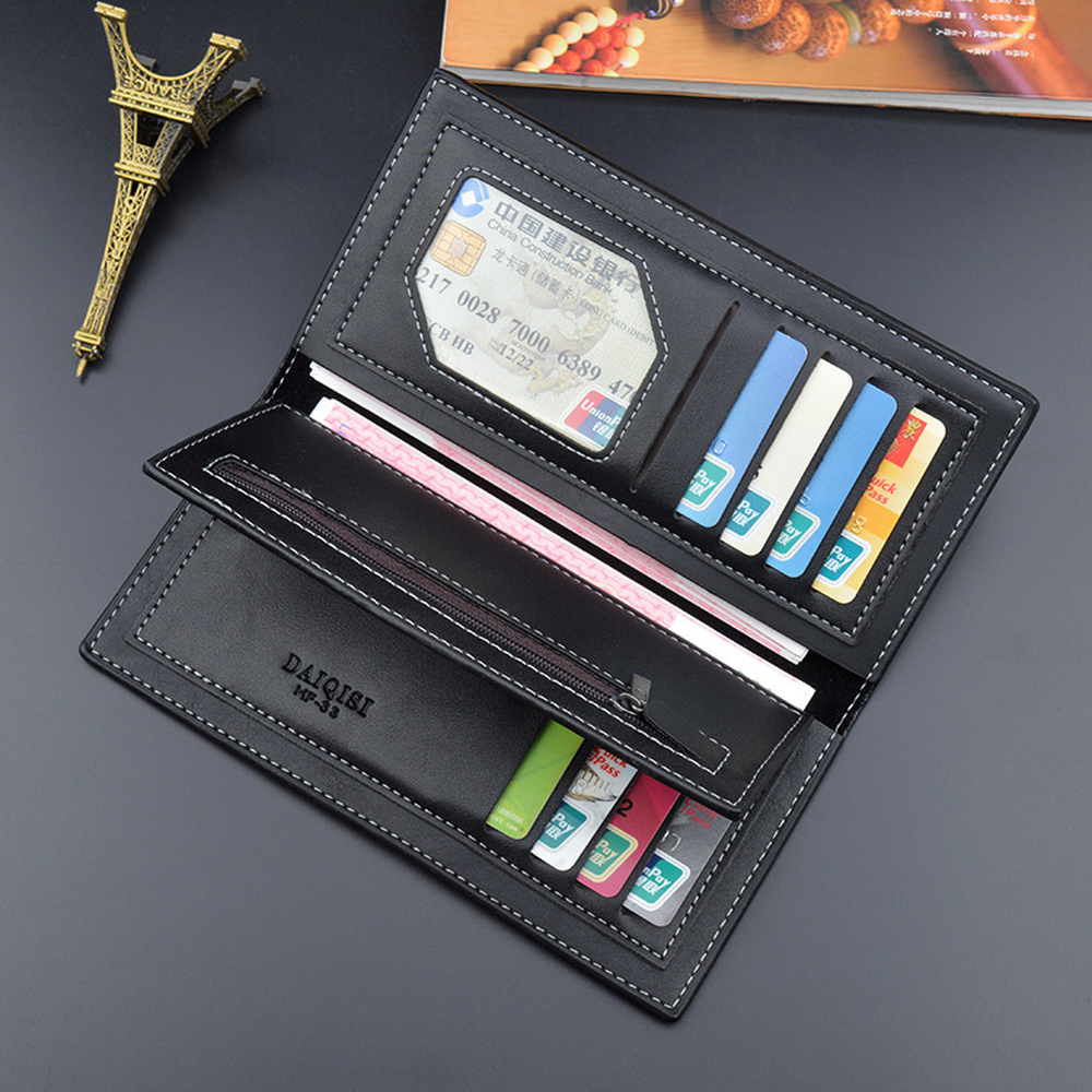 Men's Bifold Leather Wallet Long Zip Clutch Purse Credit Card Holder Handbag