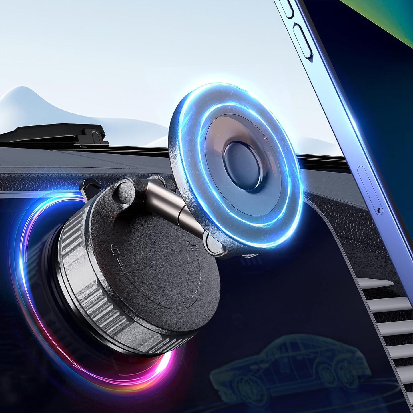 Upgraded Vacuum Magnetic Phone Holder for Car,360° Adjustable Suction Cup Phone