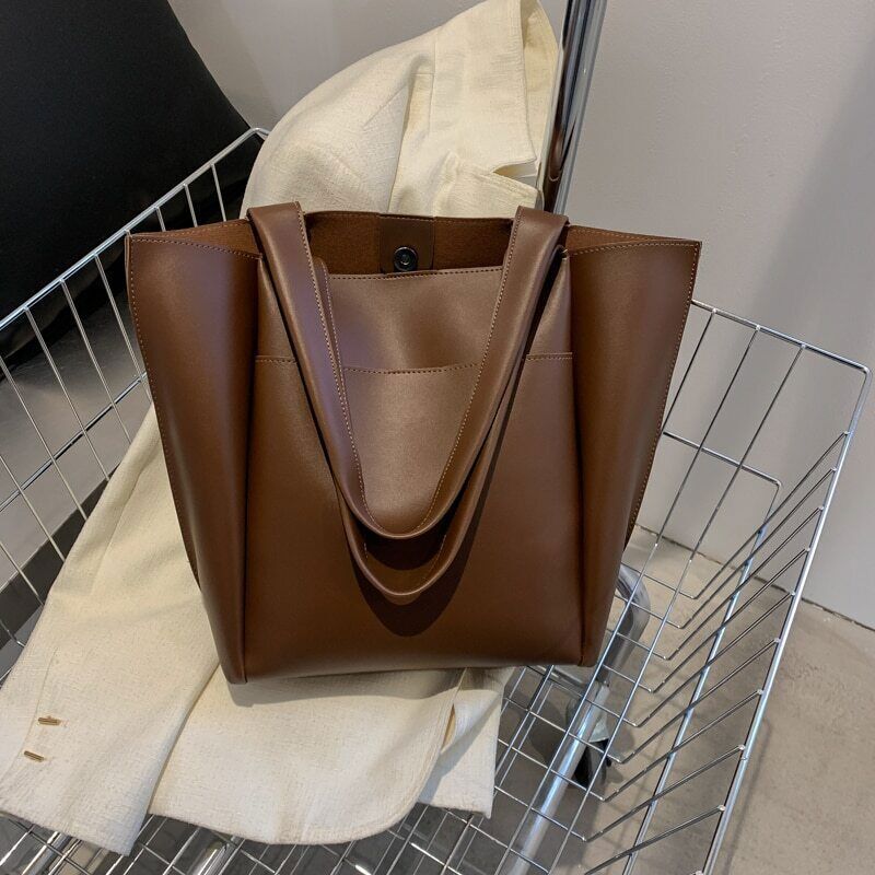 Leather Woman Tote Shopper Handbags Single Shoulder Bag with Outer Pocket