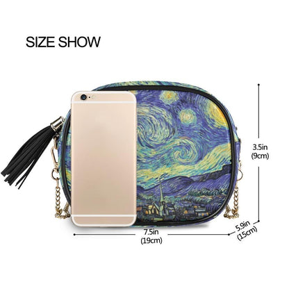 Small Shoulder Bag Retro Synthetic Leather Oil Painting Handbag Purse Crossbody