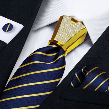 Men Necktie 3Pcs Luxury Striped Ties Cufflinks Pocket Square Wedding Accessories