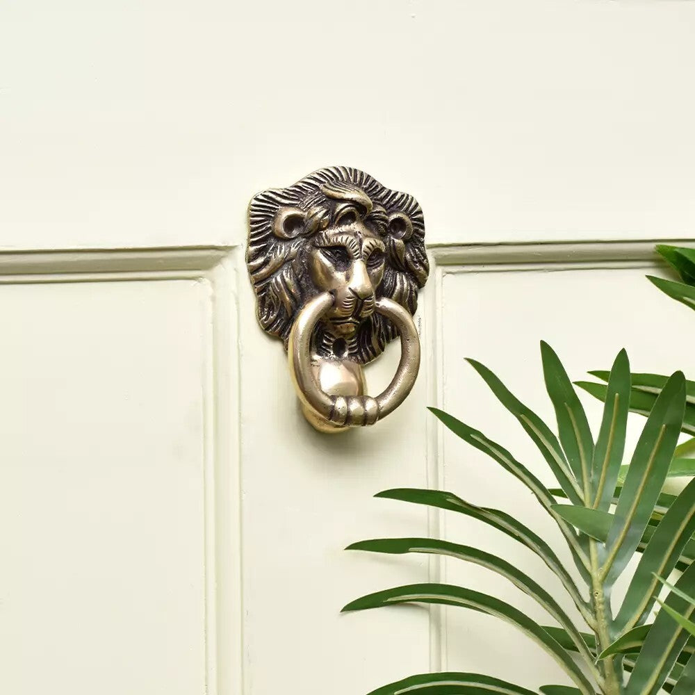 Antique Look Brass Majestic Lion Door Knocker Door Bell Home Decor