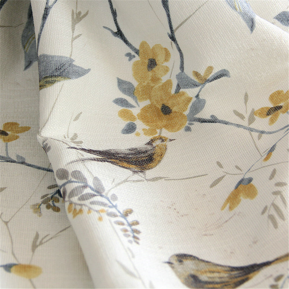 Rural Style Birds and Trees Printed Curtain Semi Blackout Curtain Panel 1 Panel