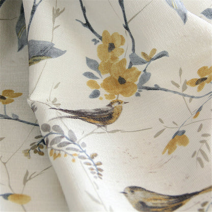 Rural Style Birds and Trees Printed Curtain Semi Blackout Curtain Panel 1 Panel