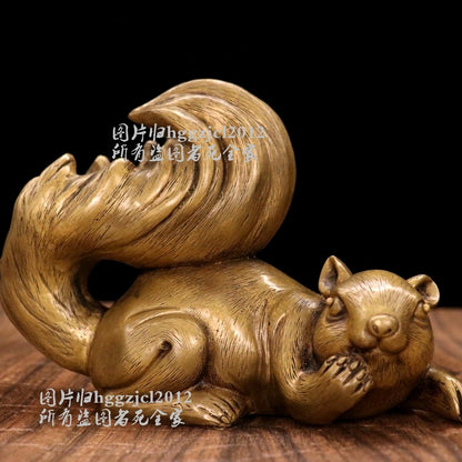 Brass Squirrel Figurine Cute Animal Statue Collections Home Office Decor