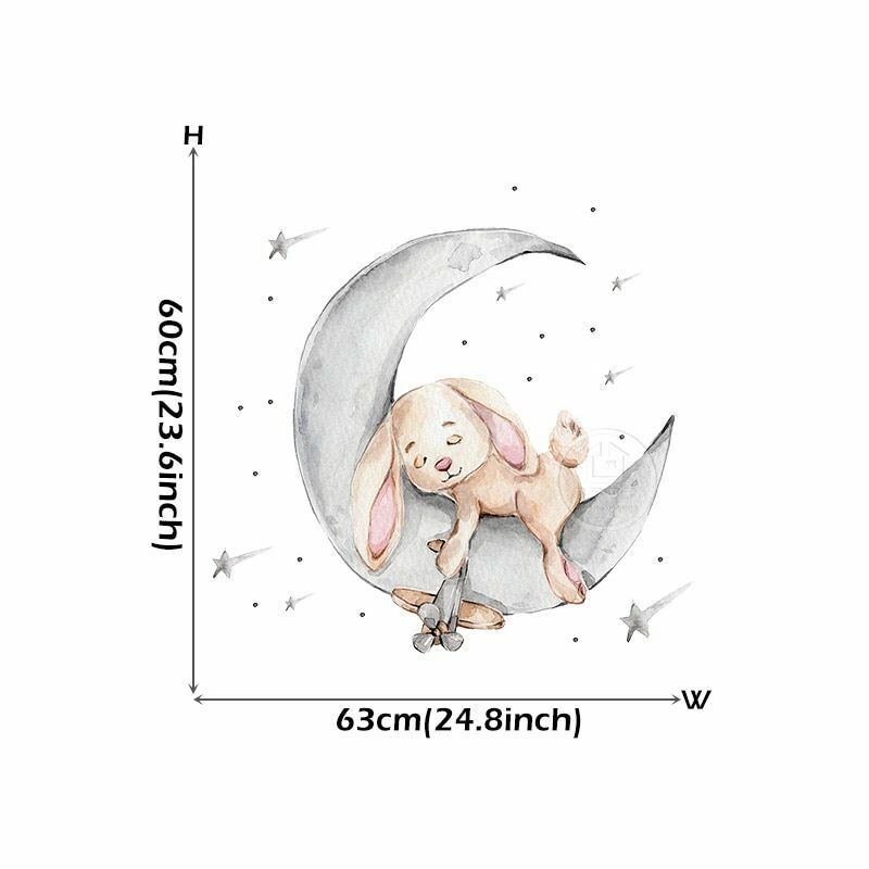 Wall Stickers Cartoon Teddy Bear Sleeping on the Moon Kids Room Baby Decoration