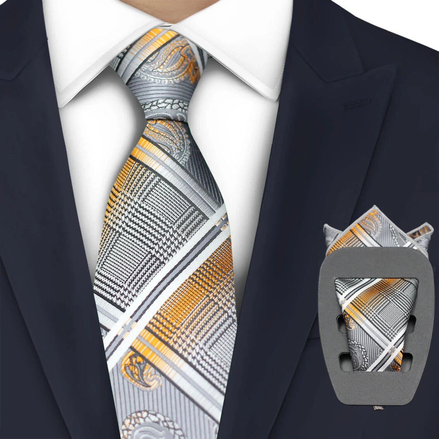 Men Necktie 2Pcs Jacquard Woven Paisley Tie Handkerchief Business Party Wear 7cm