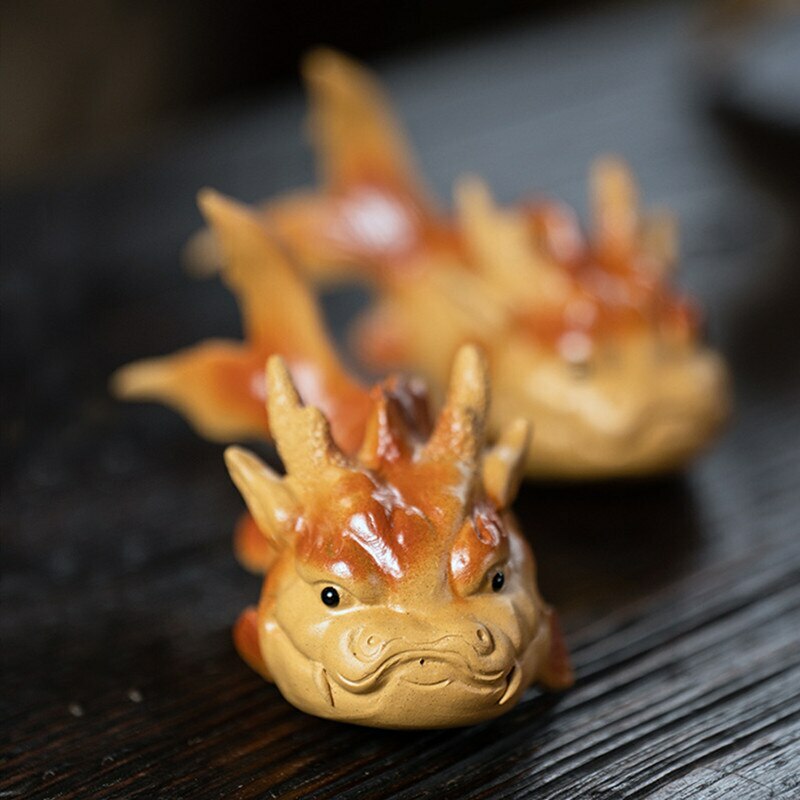 11cm Purple Clay Tea Pet Lucky Arowana Statue Ornaments Home Tea Set Decoration