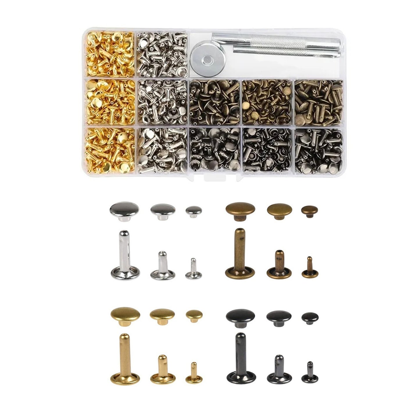 240 Pcs Leather Rivets Double Cap Rivet Tubular Metal Studs Setting Tool Kit DIY