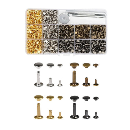 240 Pcs Leather Rivets Double Cap Rivet Tubular Metal Studs Setting Tool Kit DIY