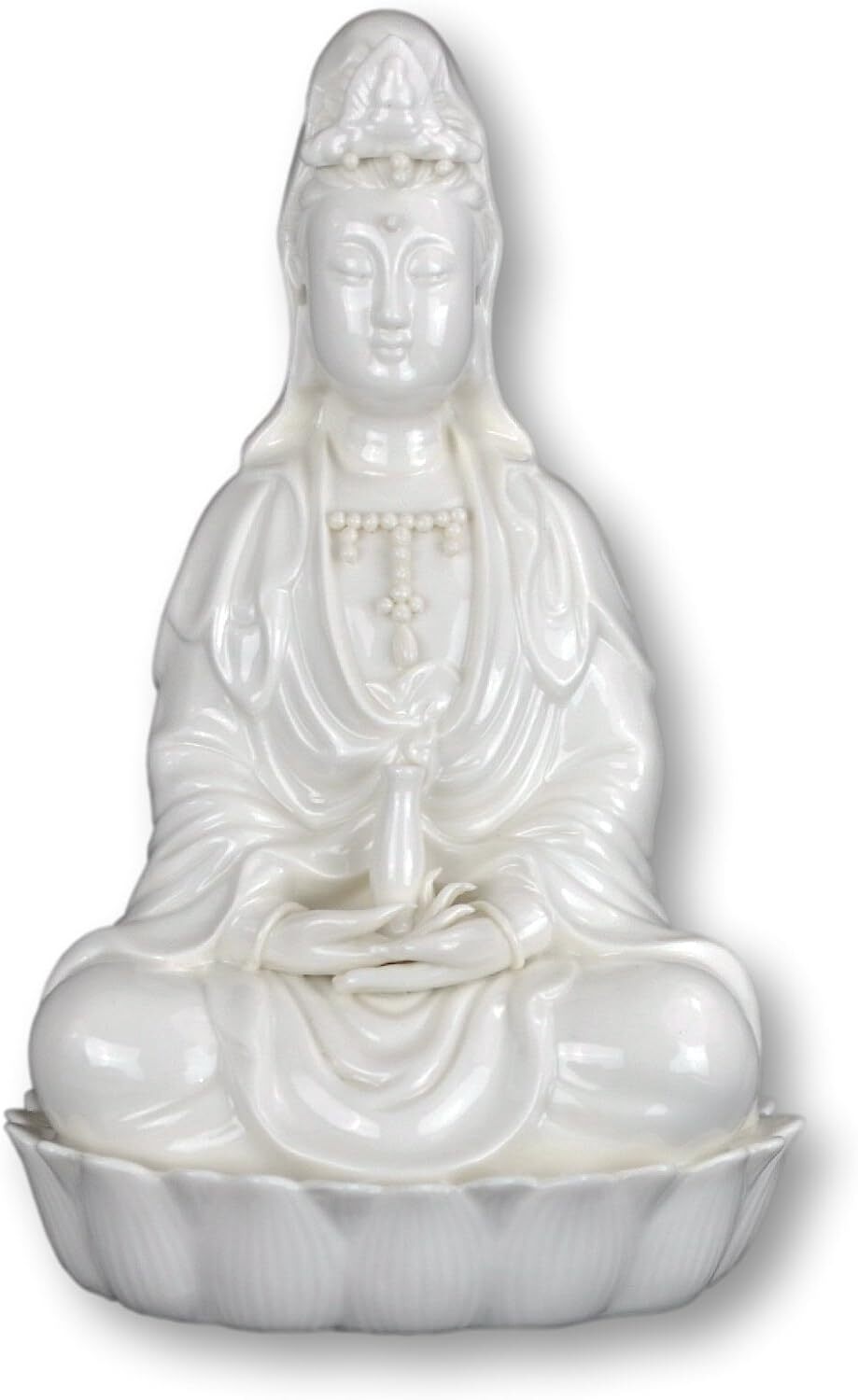 8" Fine Porcelain Ceramic Quan Yin Buddha Sitting on A Lotus Statue