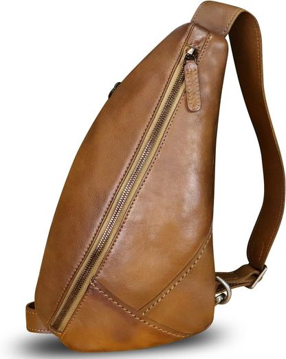 LRTO Genuine Leather Sling Bag Crossbody Motorcycle Handmade Darkbrown