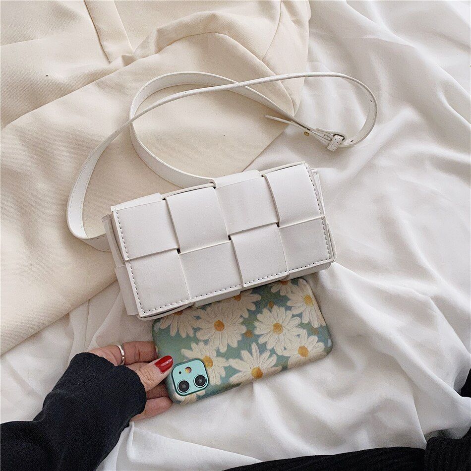 Weave Leather Mini Wallet Luxury Shoulder Bag Fanny Pack Purse Handbag 20*10*5CM