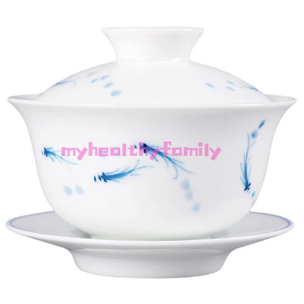 150ml Fish Painted Gaiwan Teacup Blue White Porcelain Teabowl Ceramic Tea Set