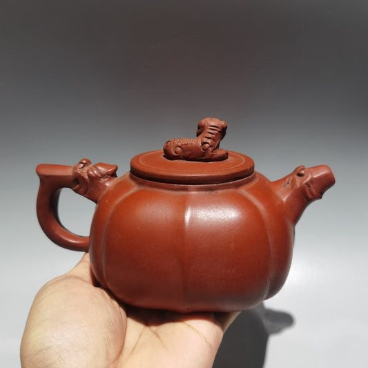 Chinese Old Yixing Clay Teapot Handmade Square Purple Sand Teapot 420cc